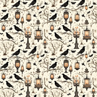 a pattern with birds and lanterns
